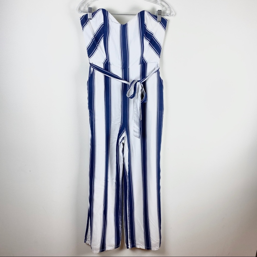 Bardot Edie Stripe Strapless Belted Jumpsuit sz 8 - Picture 2 of 8